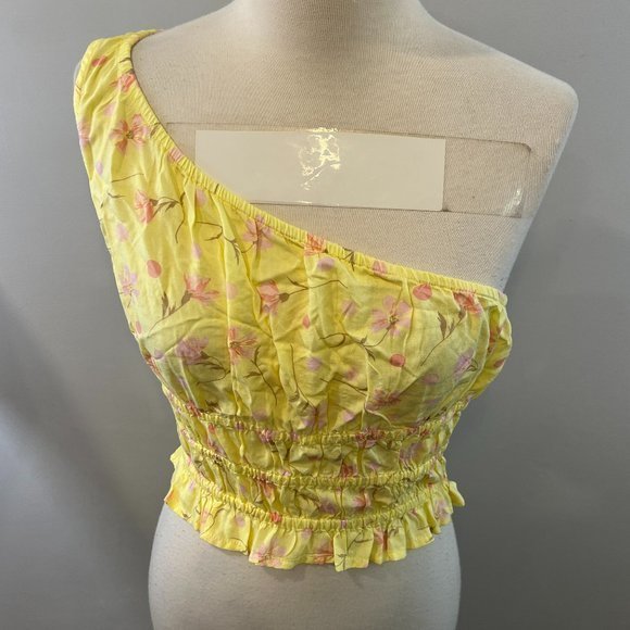 NWOT BP Floral‎ One-Shoulder Crop Top in Yellow Lemonade Sophie Floral (M) - Picture 3 of 9
